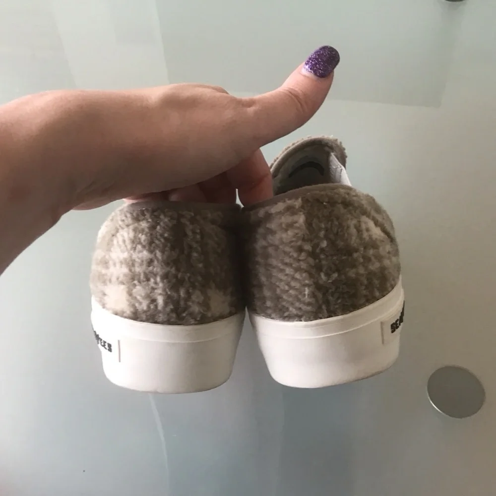 Seavees Taupe Plaid Shearling Baja Slip On Platform Sneakers Shoes Womens 7 37.5